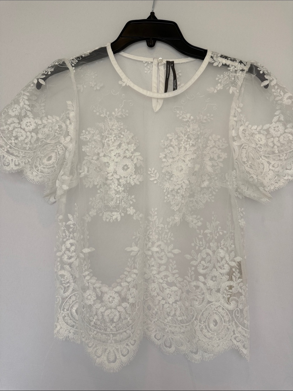 Anthropologie White Embroidered Sheer Lace Blouse